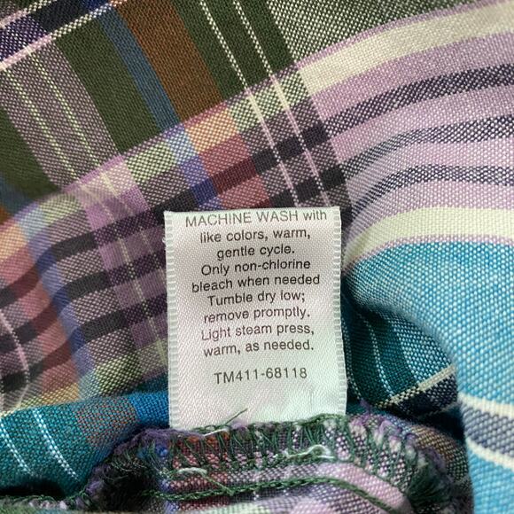 Pendleton Plaid 100% Cotton Button Front Long Sleeve Shirt Size M EUC Blue Green - Picture 5 of 7